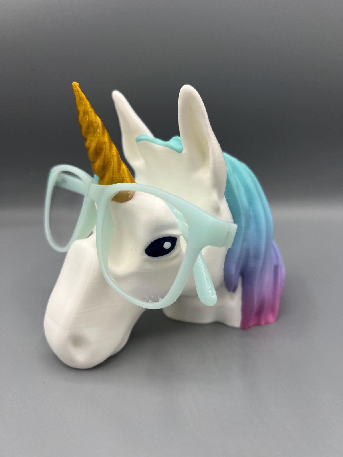 3D Printed Unicorn Eyeglass Holder: Rainbow Mane Desk Decor