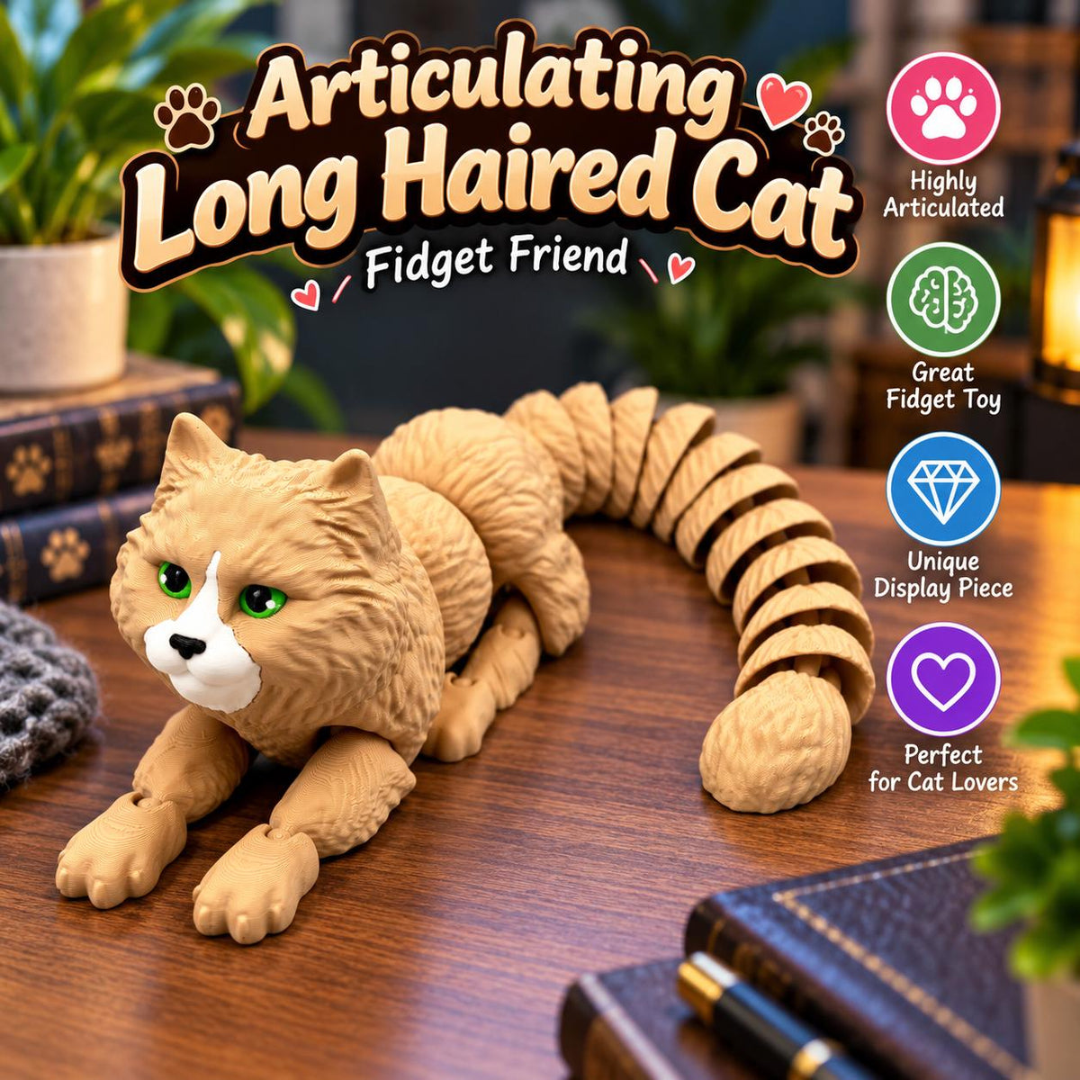 3D Printed Flexi Cat Toy: Articulating Long-Haired Fidget