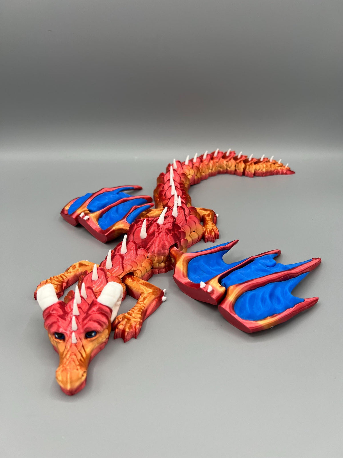 Articulating Ram Horned Dragon: 3D Printed Fidget Toy, 19 Inch Fantasy Decor