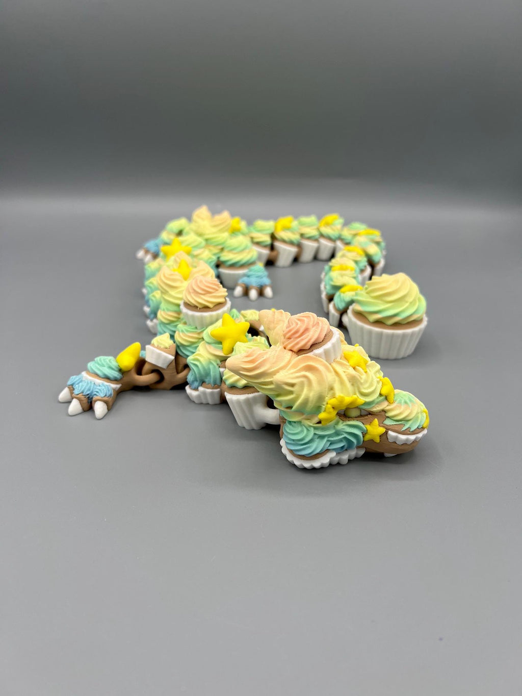 Flexi Birthday Cupcake Dragon | Articulating 3D Printed Dragon | Sensory Fidget Toy | Cute Dragon Collector Gift | Custom Color Dragon