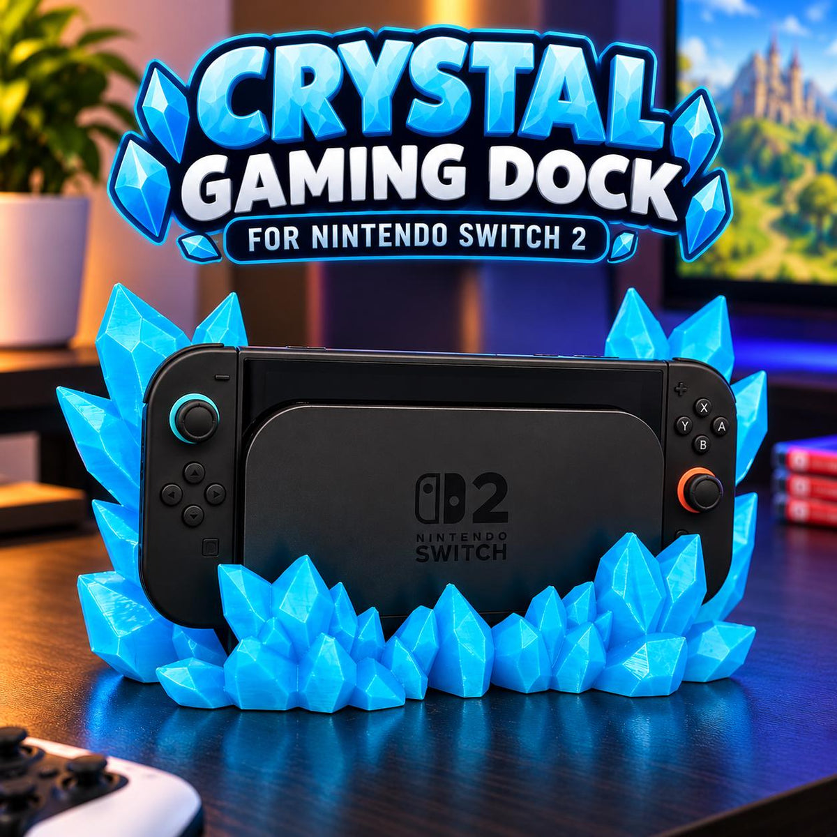 Nintendo Switch 2 Dock – Crystal Gaming Console Stand, Desk Decor