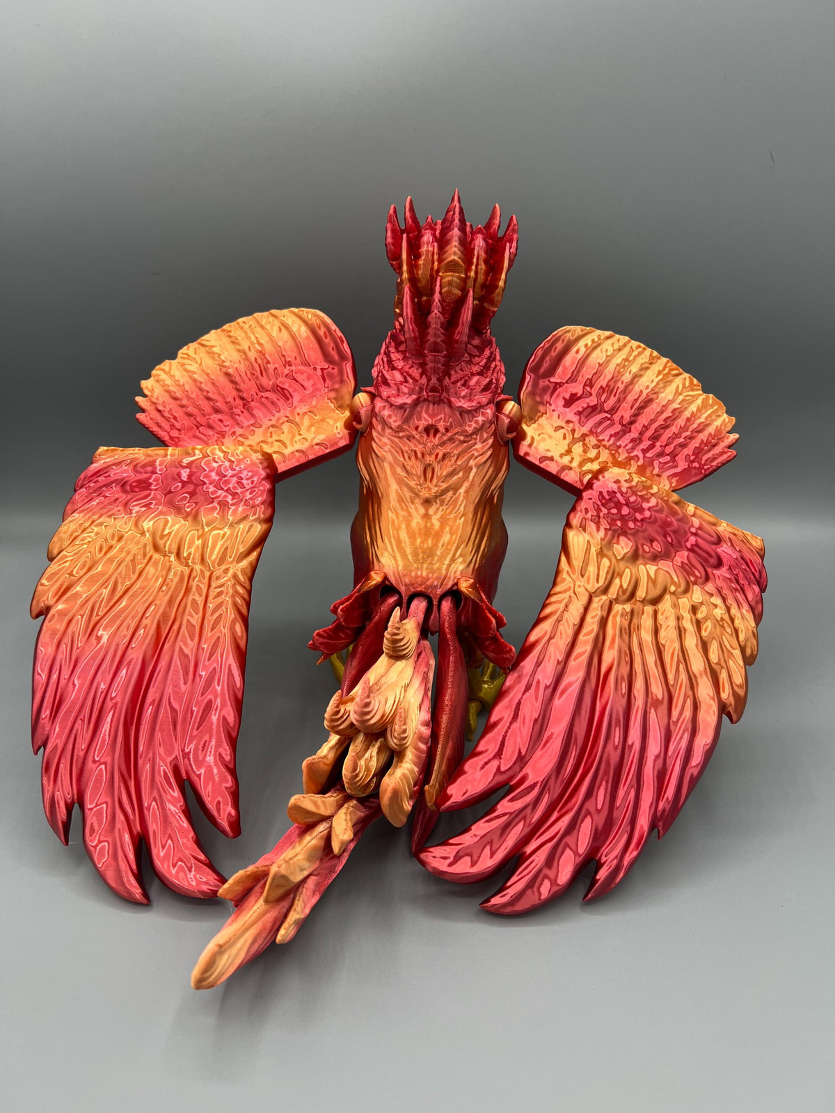 3D Printed Articulating Phoenix Toy: Red-Orange-Gold Flexi Bird