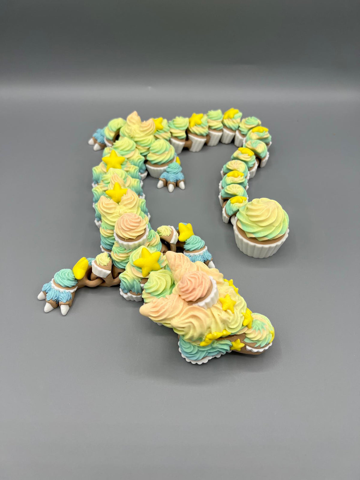 Flexi Birthday Cupcake Dragon | Articulating 3D Printed Dragon | Sensory Fidget Toy | Cute Dragon Collector Gift | Custom Color Dragon