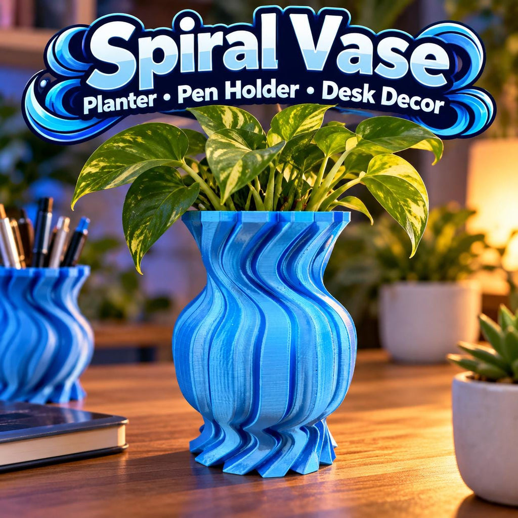 3D Printed Spiral Vase: Modern Desk Planter