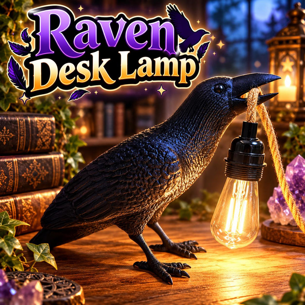 LED Raven Desk Lamp: Whimsical Bird Lighting with Braided Cord