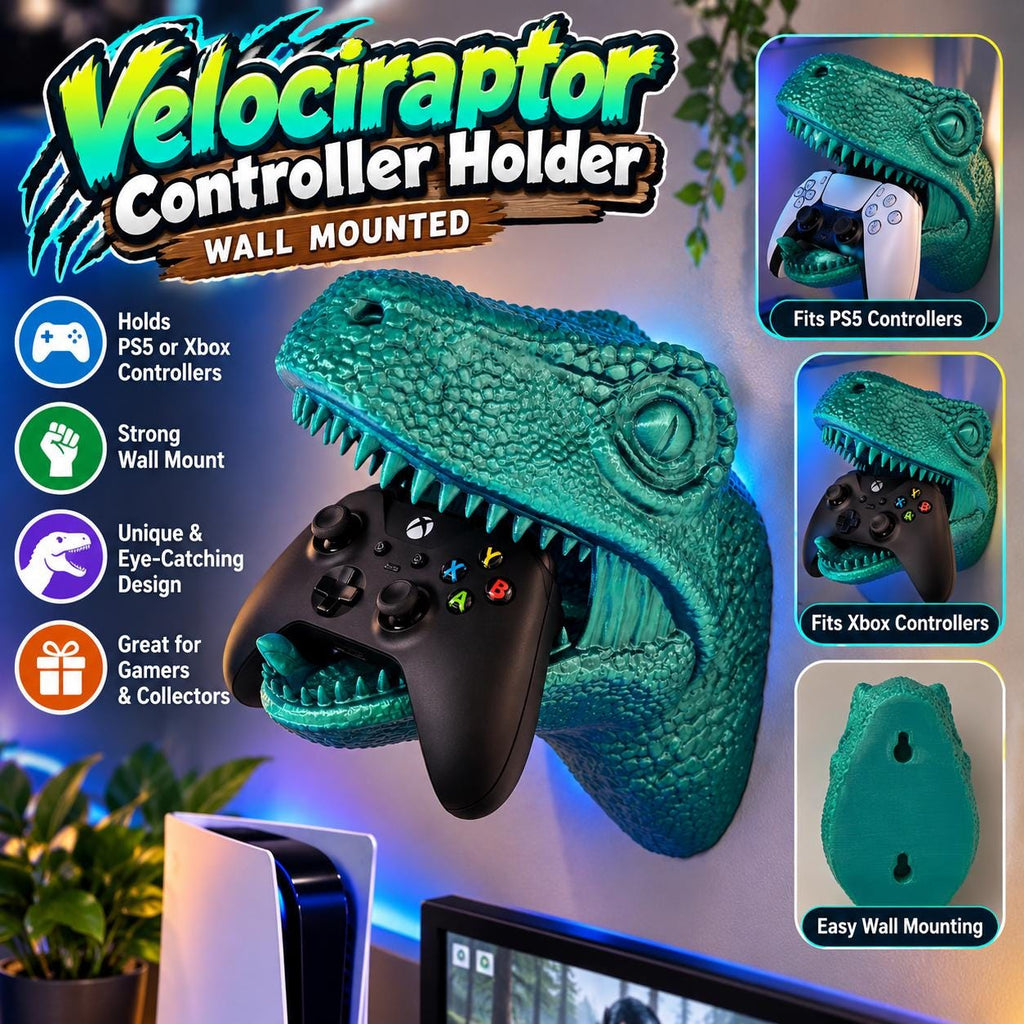 Velociraptor Gaming Controller Holder: Wall Mount for PS5/Xbox