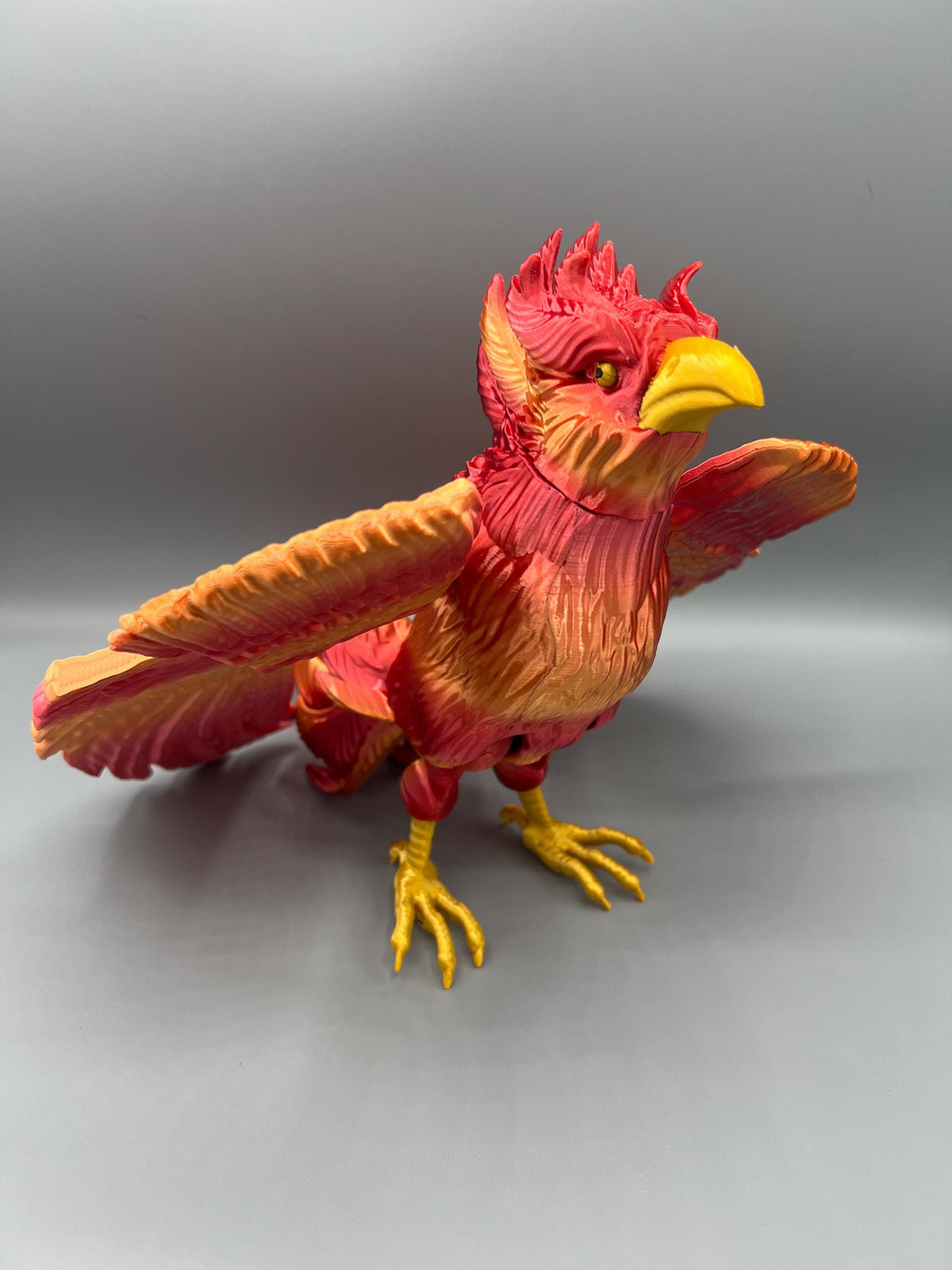 3D Printed Articulating Phoenix Toy: Red-Orange-Gold Flexi Bird