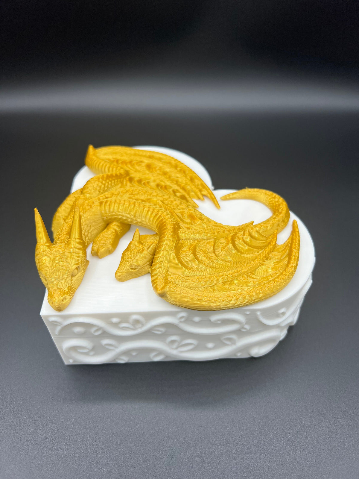 3D Printed Dragon Heart Jewelry Box: Gold Dragon, Medieval Storage