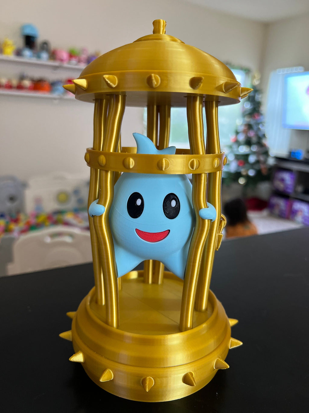 Luma in Gold Cage: Super Mario Fan Gift, 3D Printed Desk Ornament