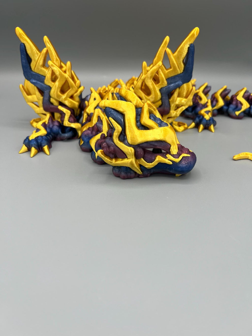 3D Printed Flexi Storm Dragon | Articulating Fidget Toy, Starry Night Body, Gold Accents