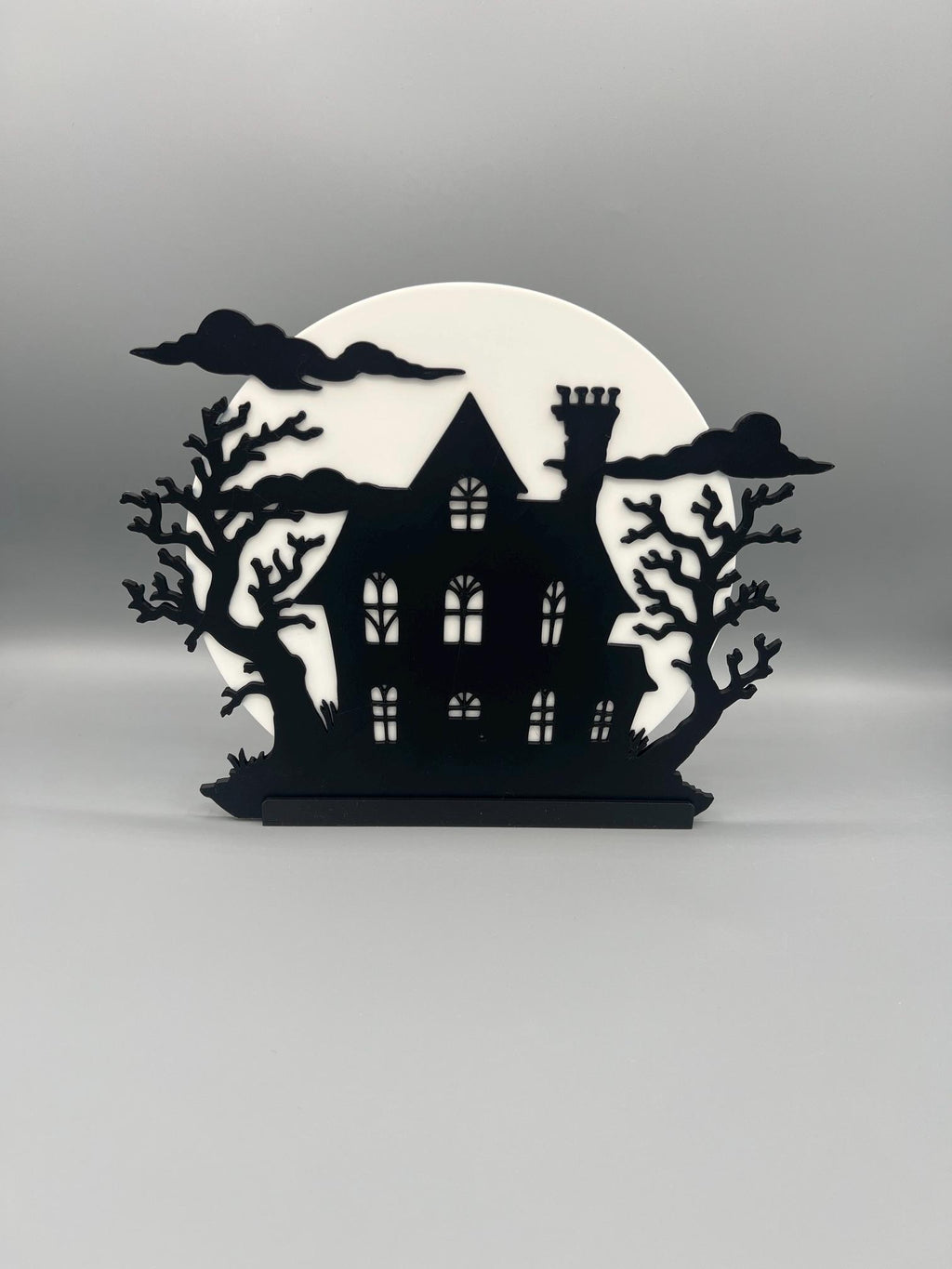 3D Printed Haunted House Silhouette Display | Spooky Halloween Moon Decor