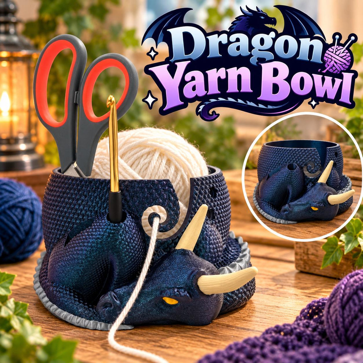 3D Printed Dragon Yarn Bowl: Burnt Titanium Knitting & Crochet Tool Holder