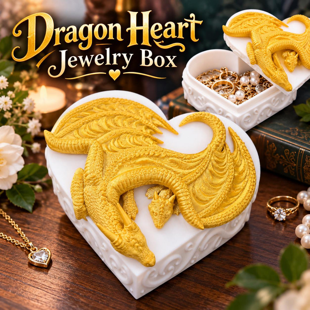 3D Printed Dragon Heart Jewelry Box: Gold Dragon, Medieval Storage