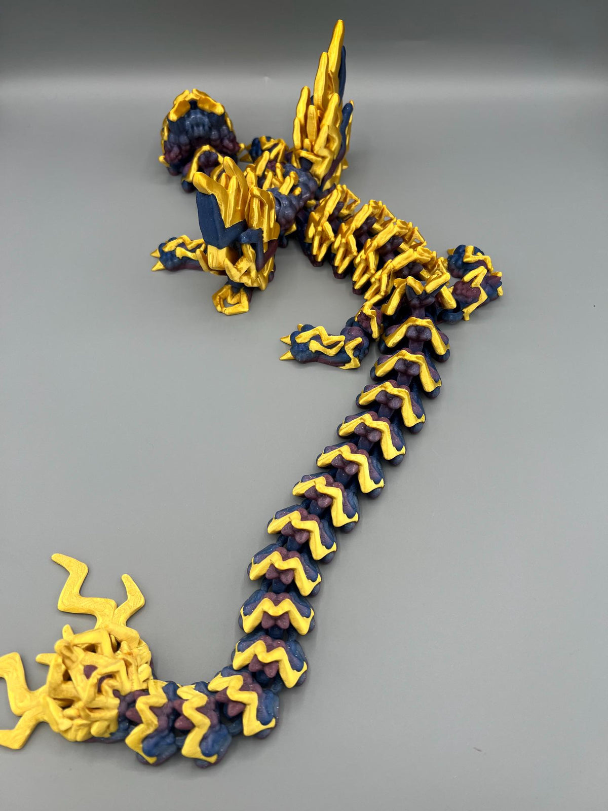 3D Printed Flexi Storm Dragon | Articulating Fidget Toy, Starry Night Body, Gold Accents
