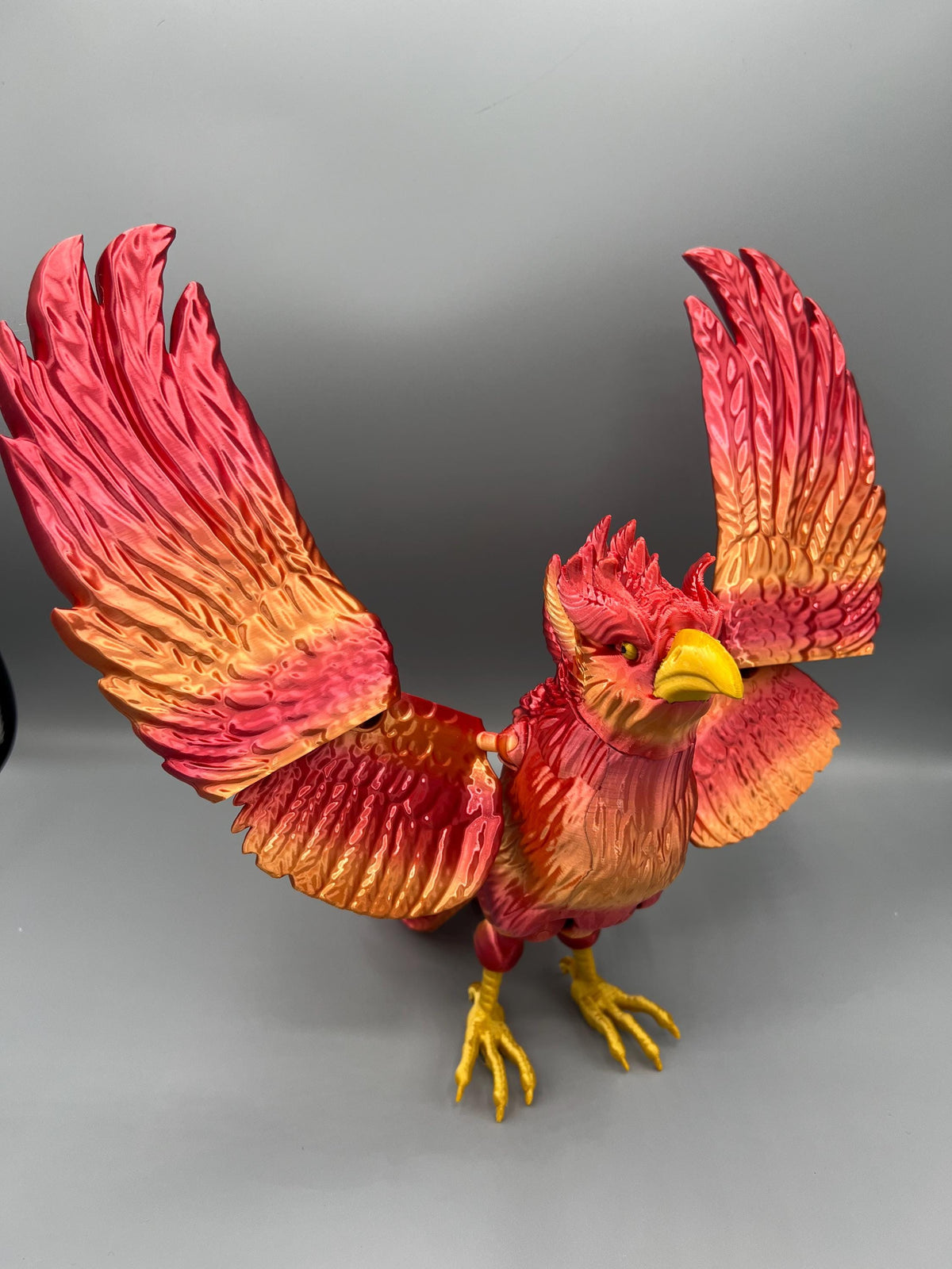 3D Printed Articulating Phoenix Toy: Red-Orange-Gold Flexi Bird