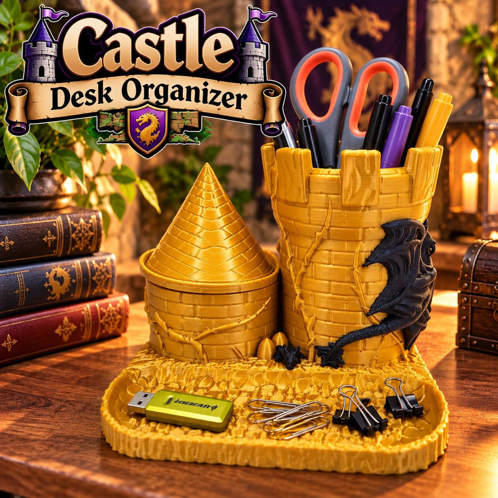Dragon Castle Desk Organizer: 3D Printed Medieval Pen & Phone Holder