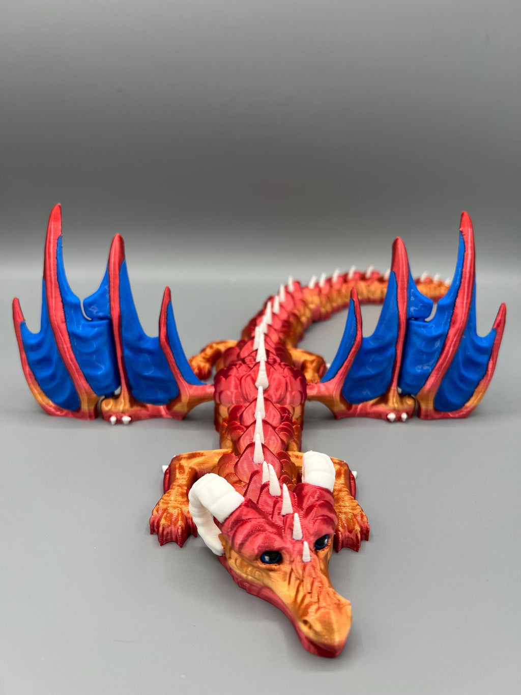 Articulating Ram Horned Dragon: 3D Printed Fidget Toy, 19 Inch Fantasy Decor