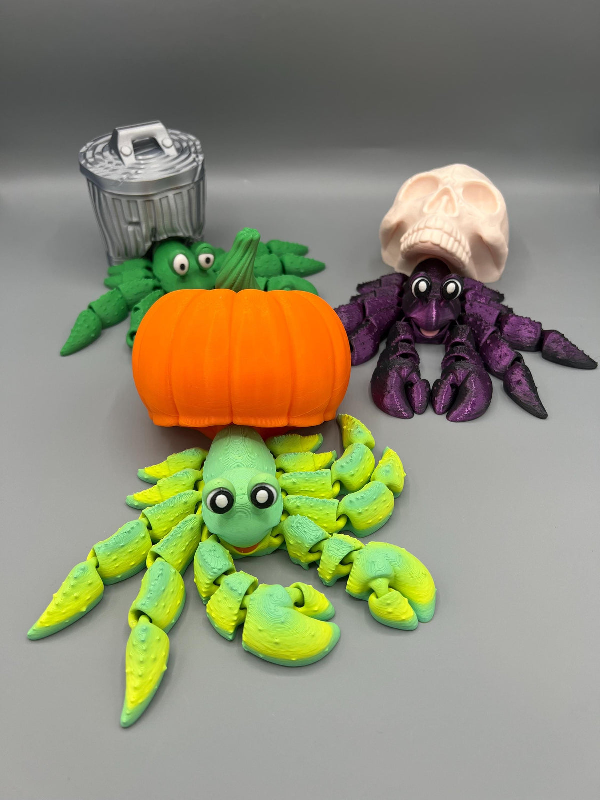 3D Printed Articulating Hermit Crab: Halloween, Skull, or Trash Can