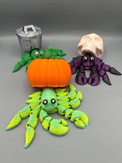 3D Printed Articulating Hermit Crab: Halloween, Skull, or Trash Can