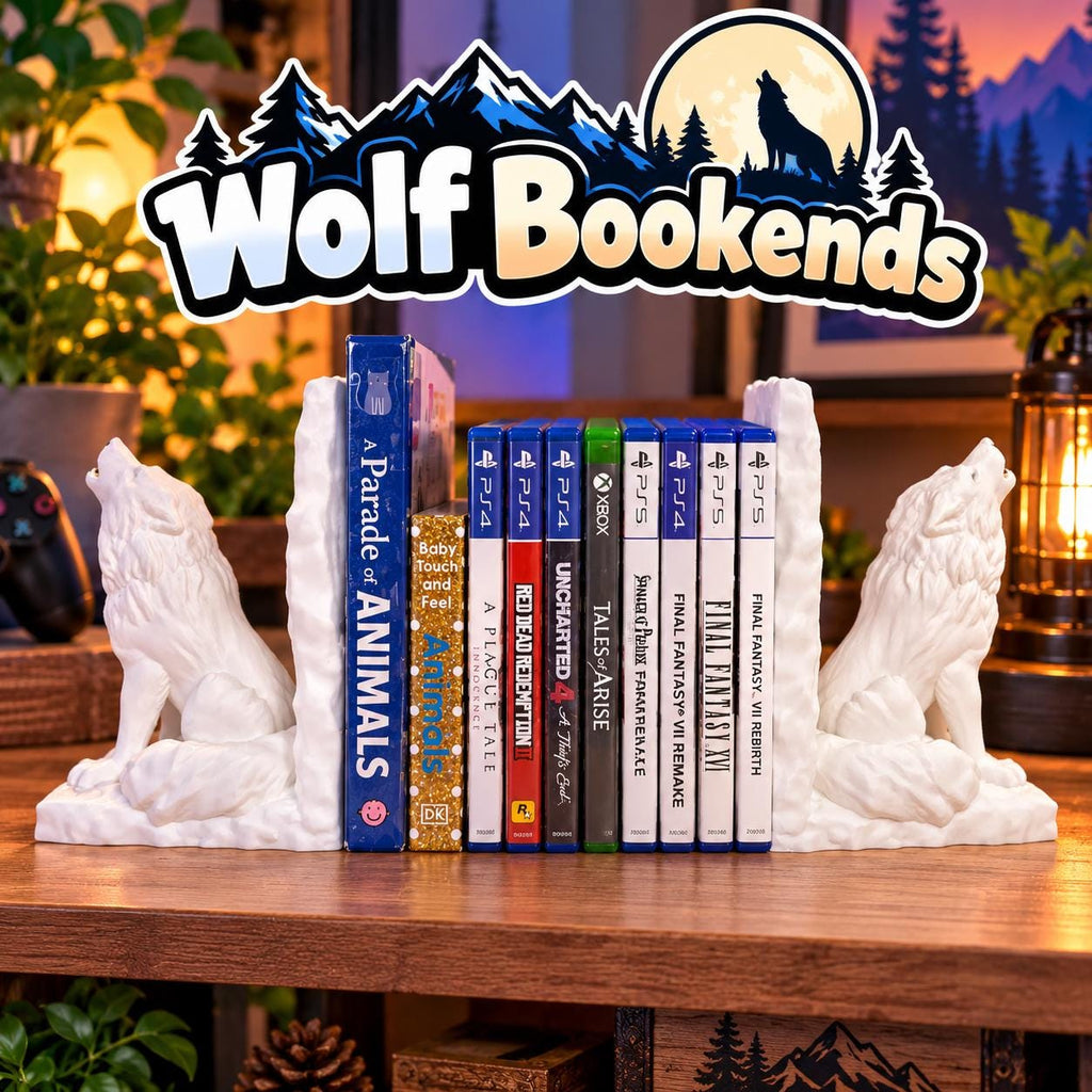 3D Printed Wolf Bookends: Books & Game Storage