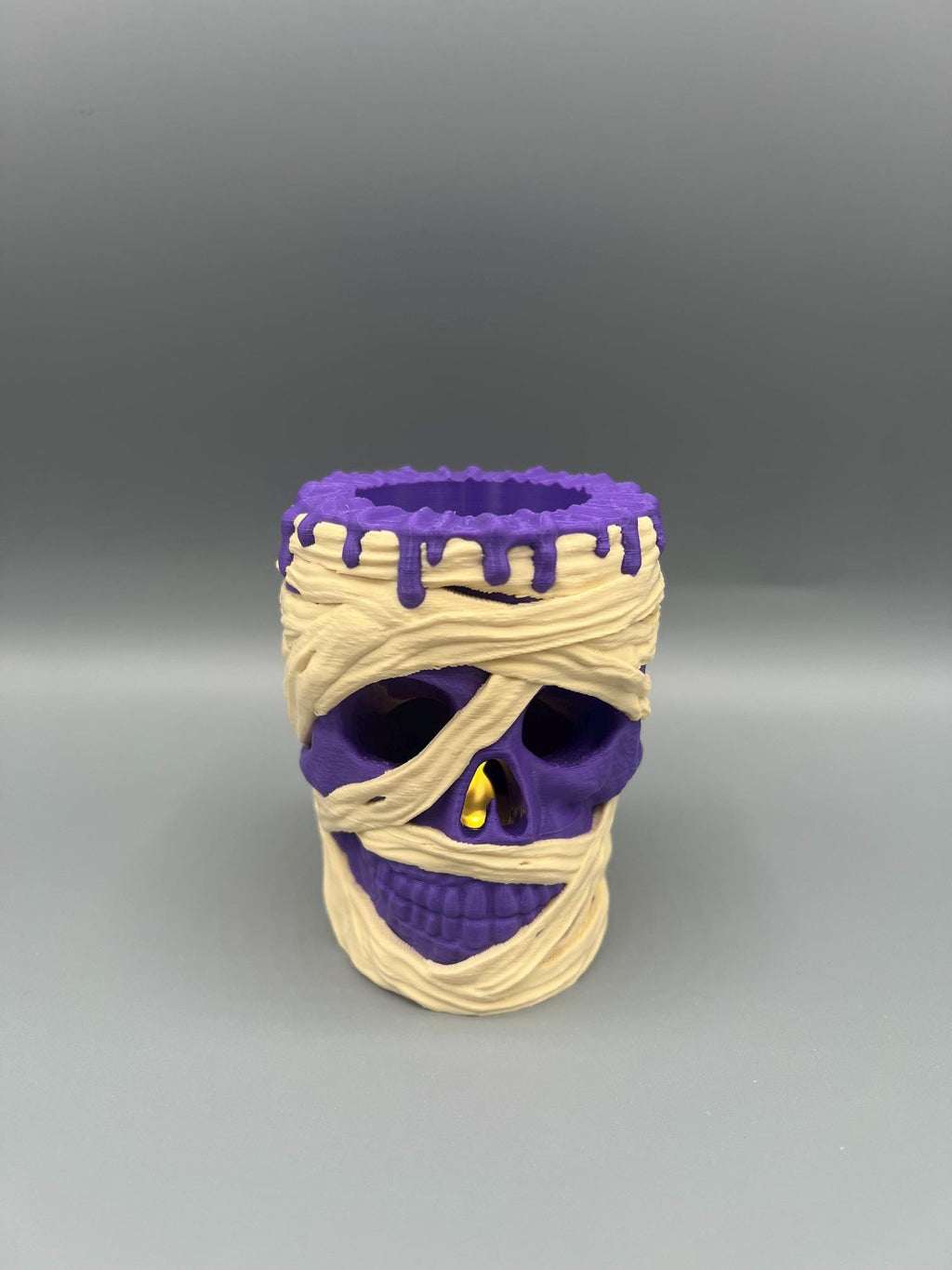 3D Printed Mummy Tealight Holder – Spooky Halloween Decor, Glowing Eyes & Nose