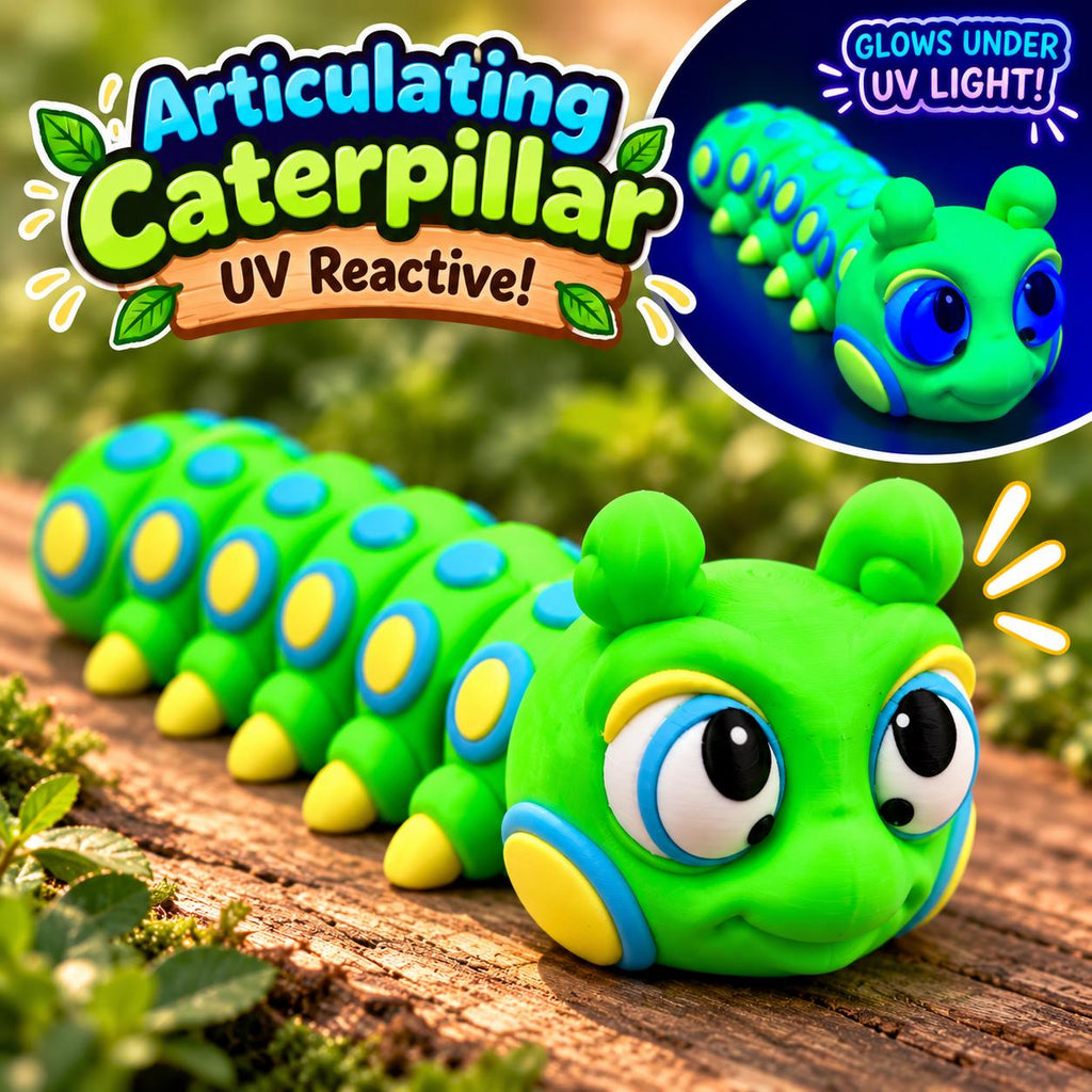 3D Printed Flexi Caterpillar Toy: Articulating Fidget Insect - UV Reactive