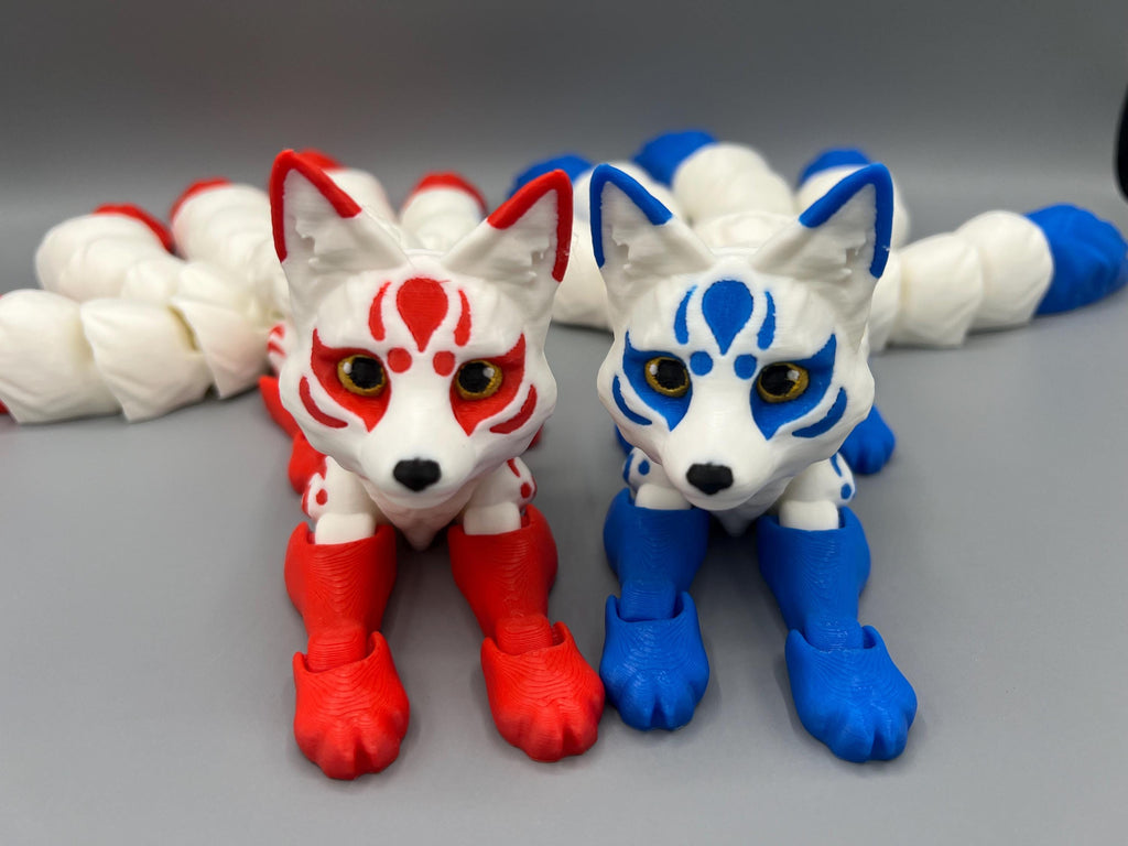3D Printed Kitsune Figurine: Articulated Flexible Fidget Toy