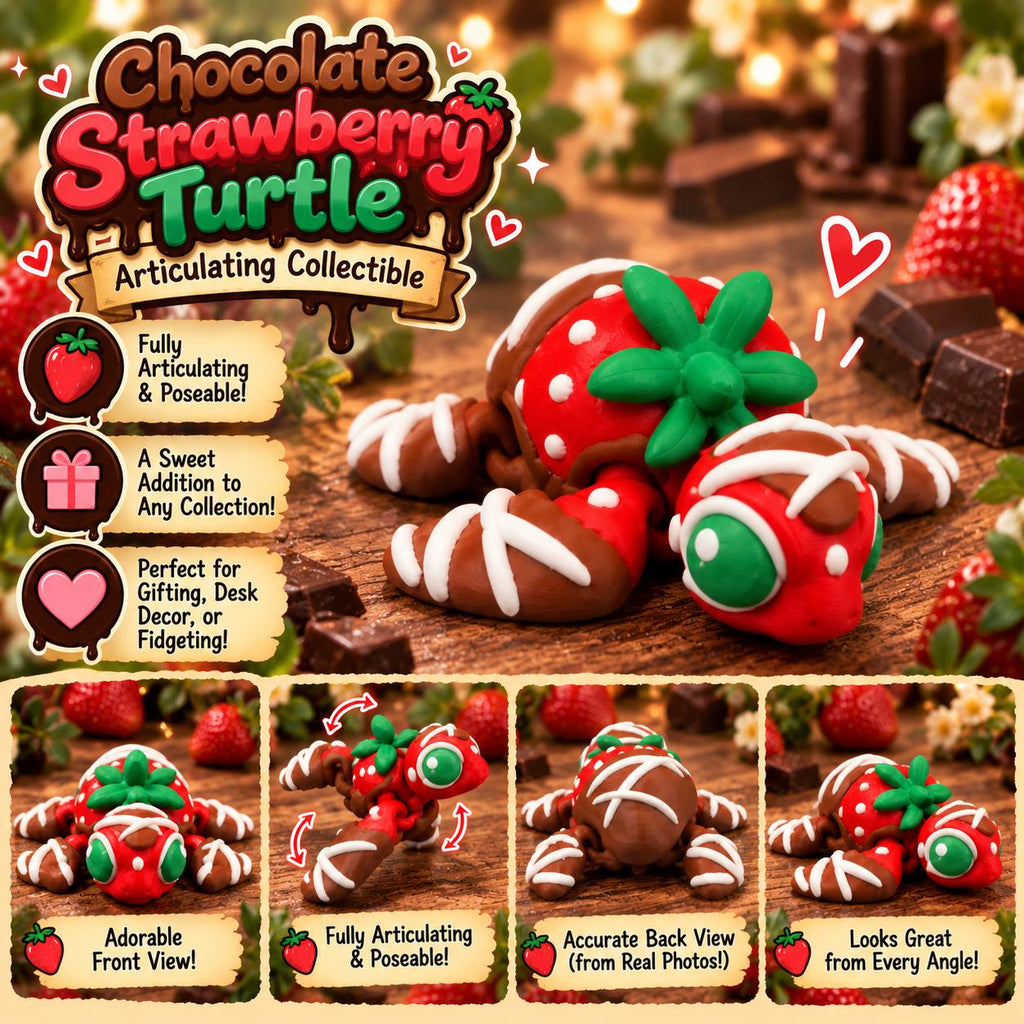 3D Printed Articulating Chocolate Strawberry Turtle | Flexible Sensory Fidget Toy
