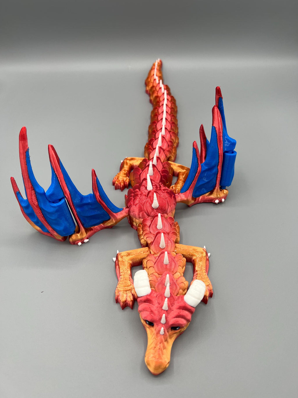 Articulating Ram Horned Dragon: 3D Printed Fidget Toy, 19 Inch Fantasy Decor
