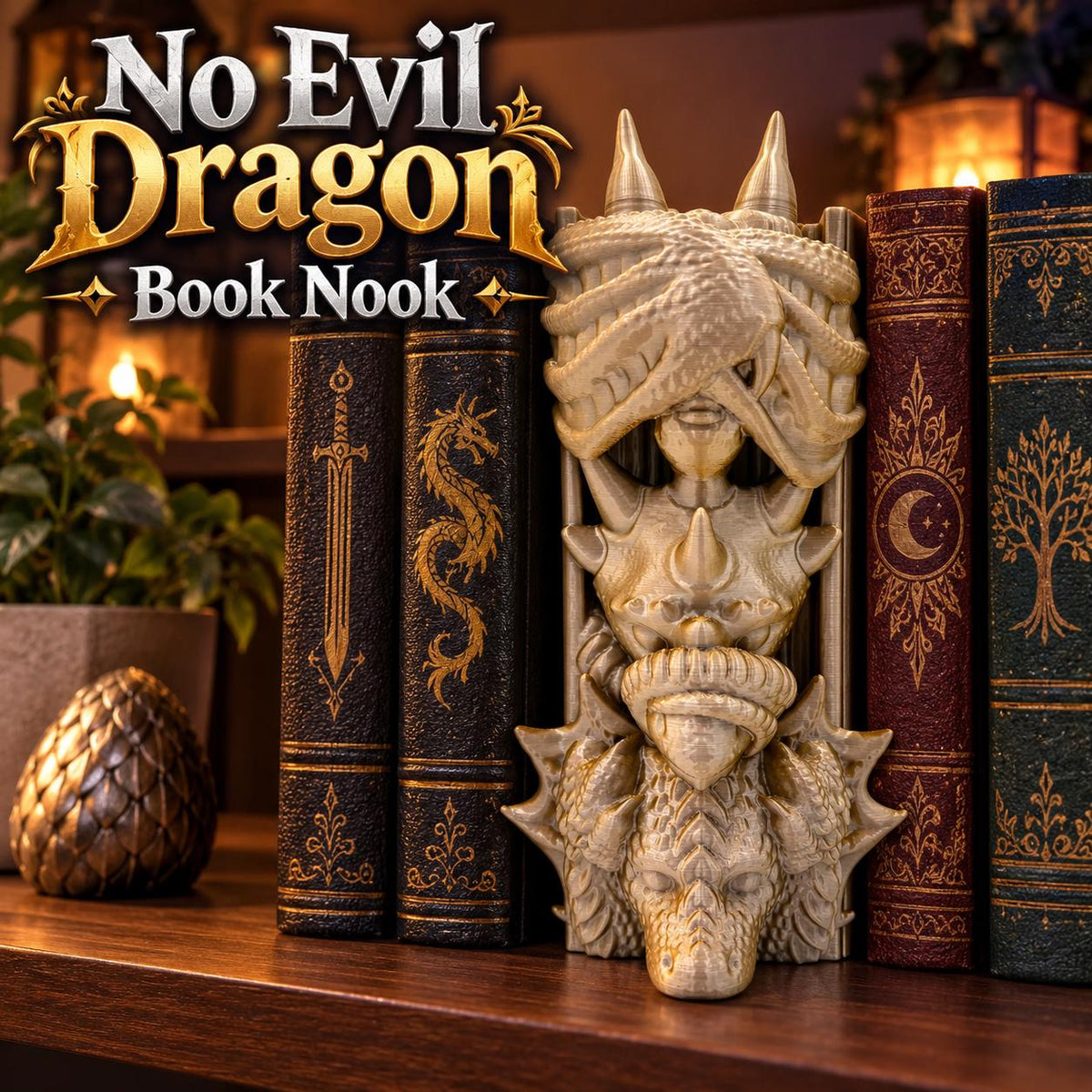 No Evil Dragon Book Nook: 3D Printed Bookshelf Decor
