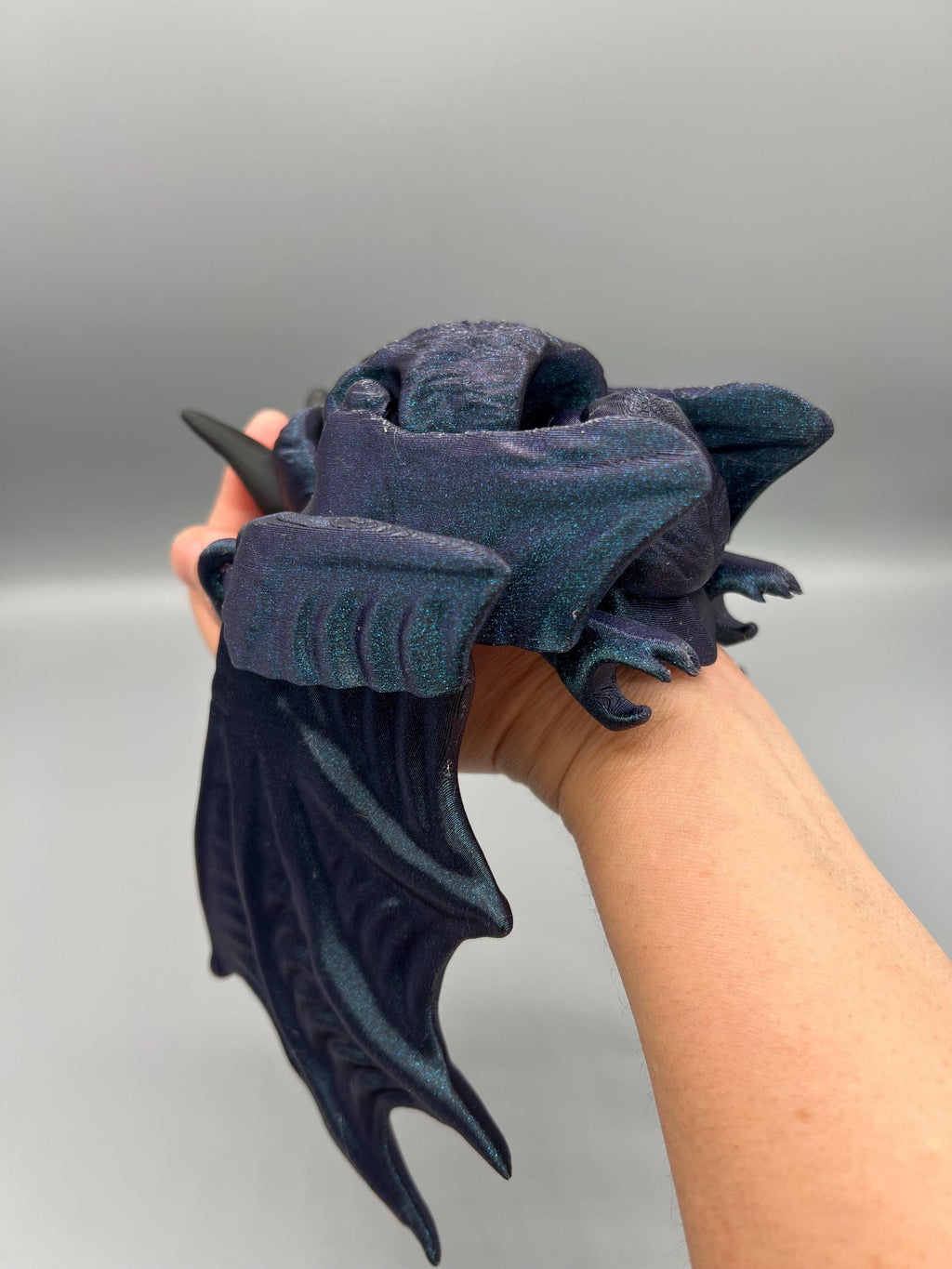 Flexi Bat Figurine: Articulating 3D Printed Burnt Titanium Shimmer Toy