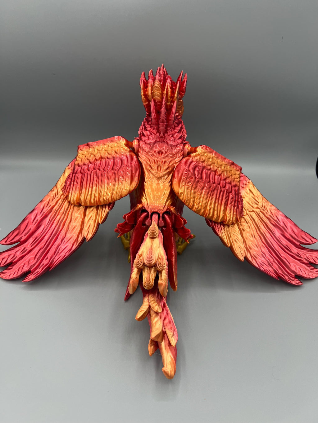 3D Printed Articulating Phoenix Toy: Red-Orange-Gold Flexi Bird