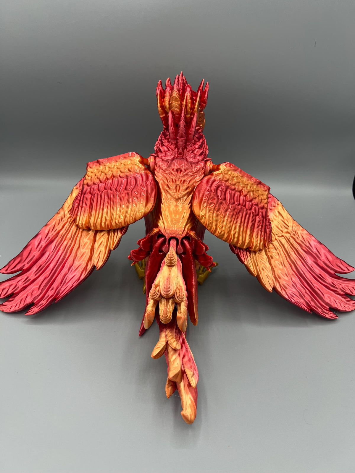 3D Printed Articulating Phoenix Toy: Red-Orange-Gold Flexi Bird