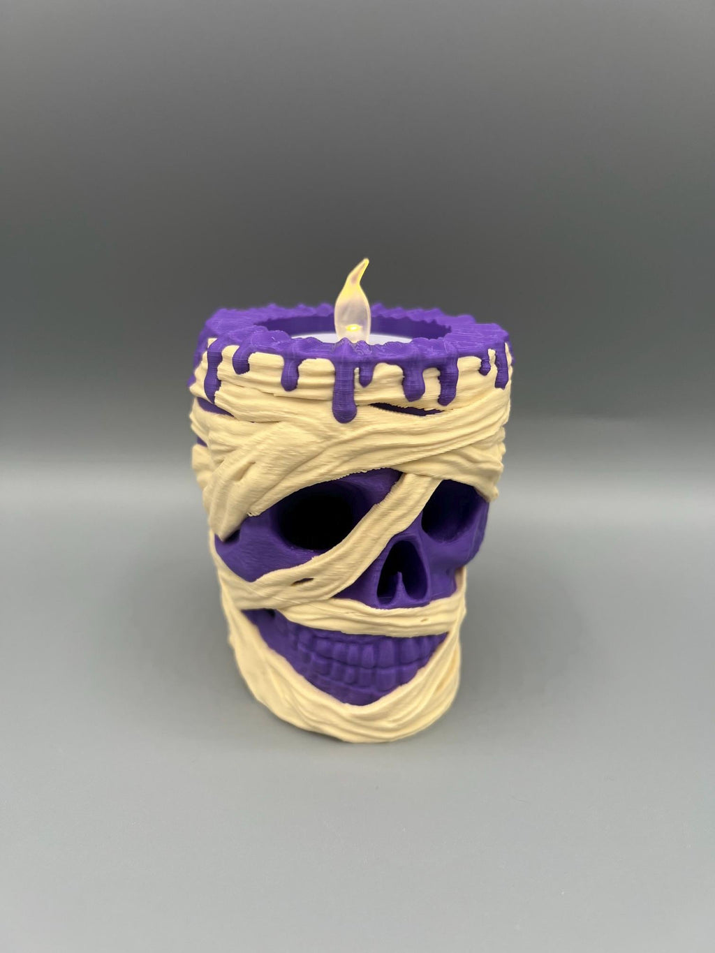 3D Printed Mummy Tealight Holder – Spooky Halloween Decor, Glowing Eyes & Nose
