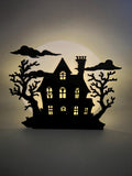 3D Printed Haunted House Silhouette Display | Spooky Halloween Moon Decor