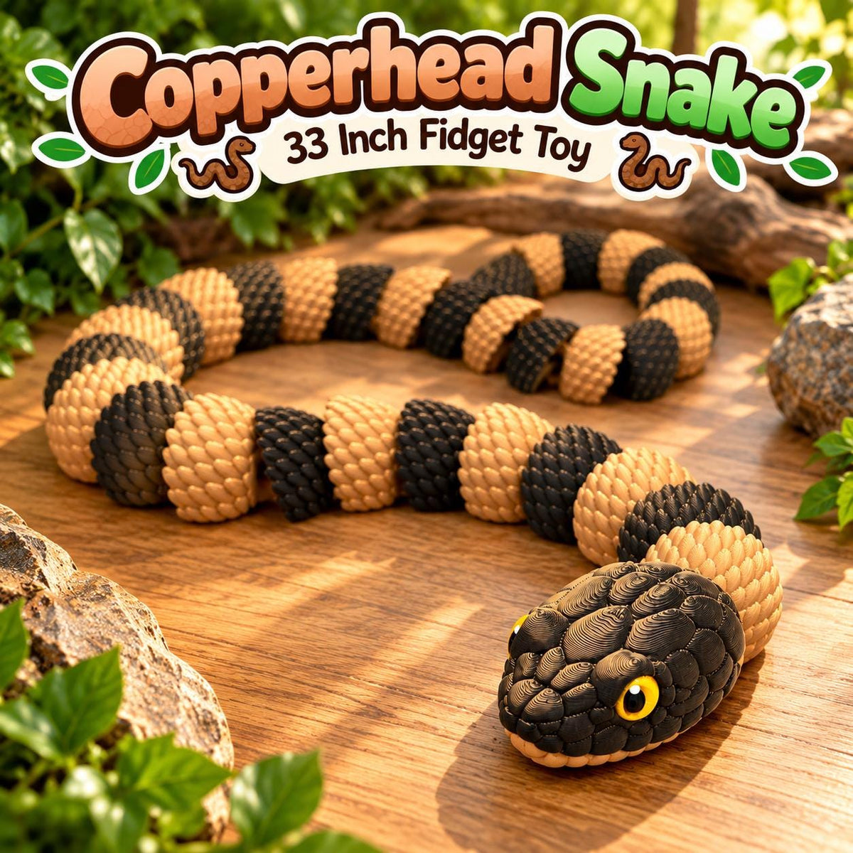 33 Inch 3D Printed Copperhead Snake Fidget Toy: Articulating Reptile Gift