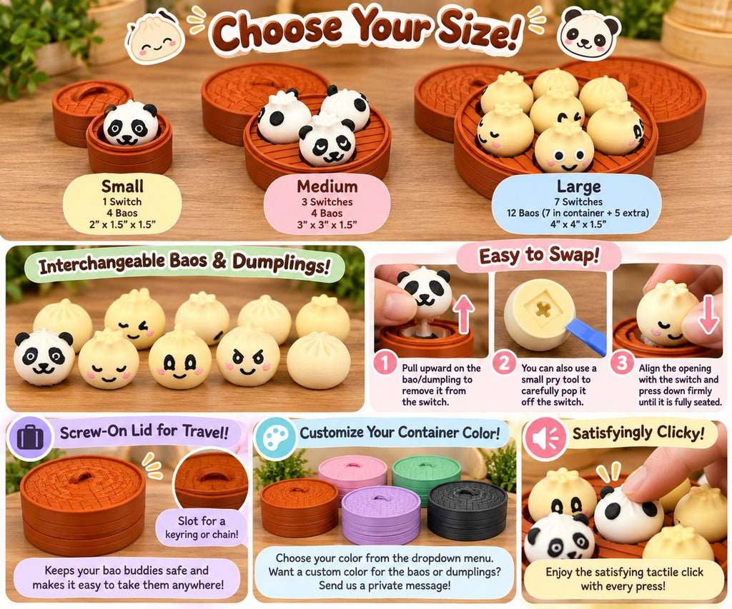 3D Printed Bao Dumpling Clicker Toy, Panda Bao Fidget, Cute Dumpling Fidget Toy, Travel Clicker, Kawaii Desk Toy, Collectible Gift