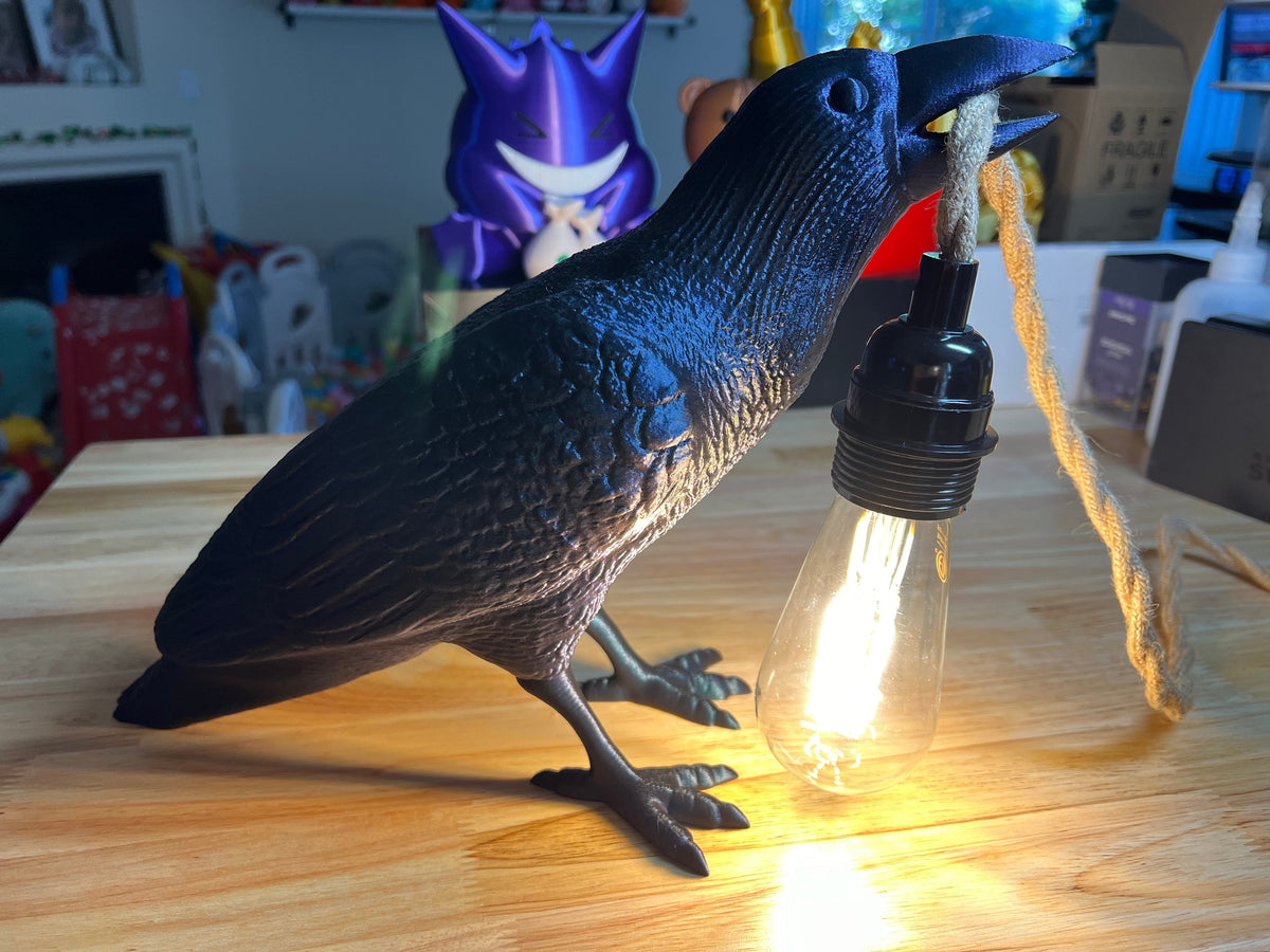 LED Raven Desk Lamp: Whimsical Bird Lighting with Braided Cord