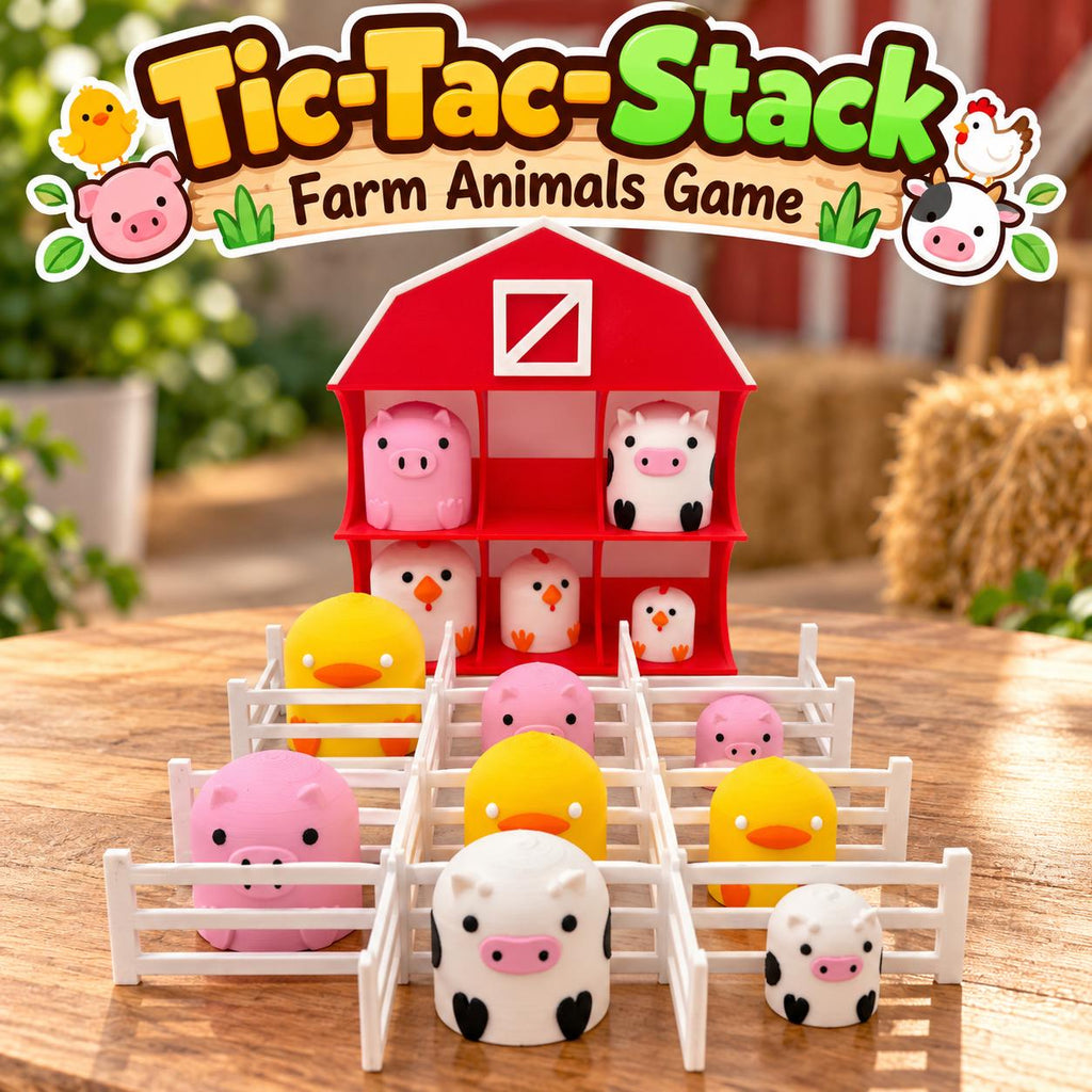 Tic Tac Stack Farm Animal Game: Stacking Toy with Barn