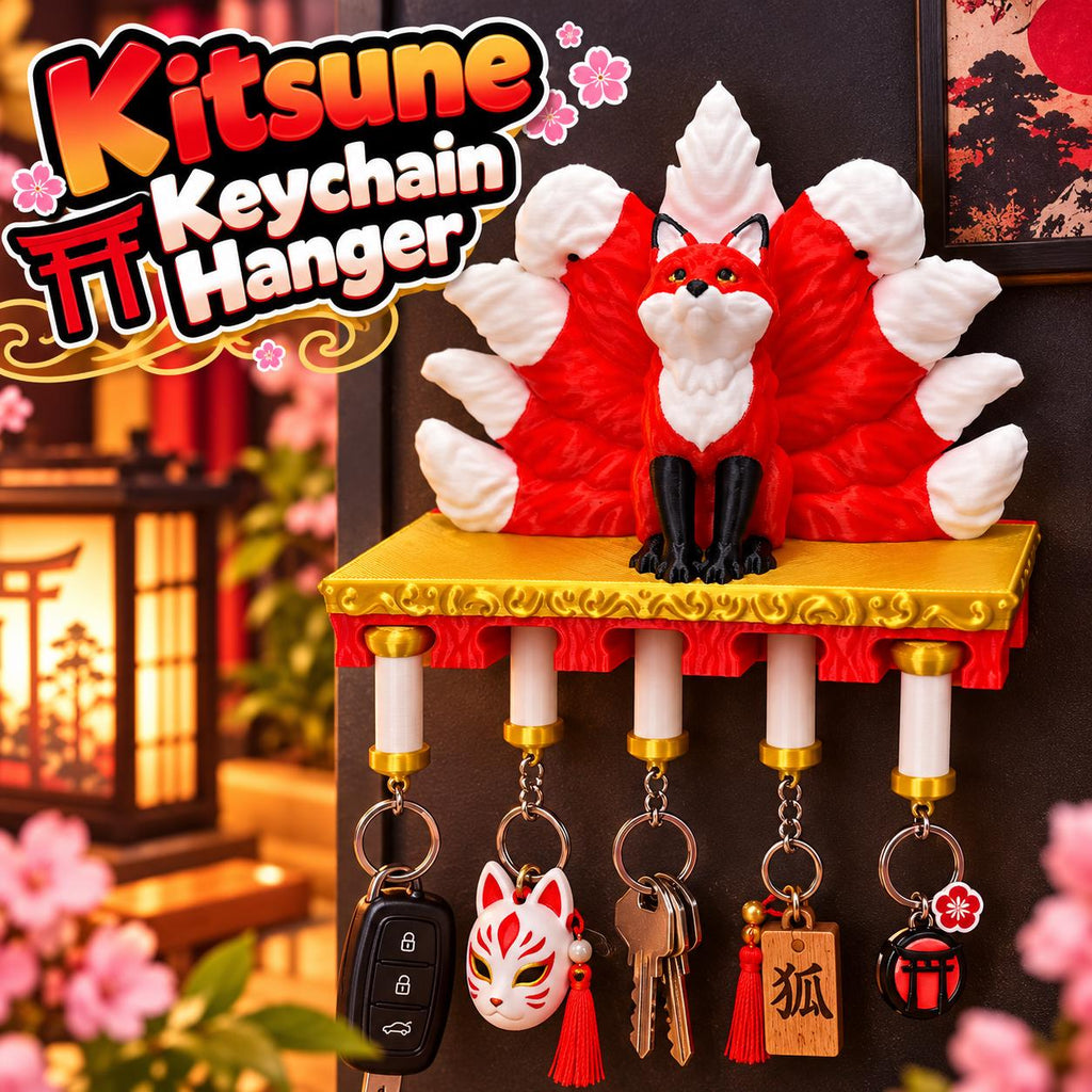 Kitsune Fox Keychain Hanger: 3D Printed Wall Decor, Key Storage