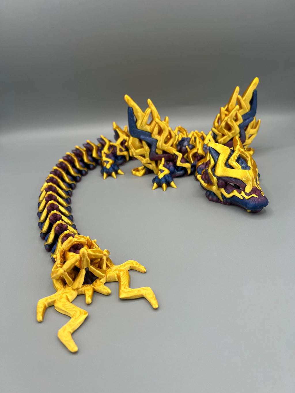 3D Printed Flexi Storm Dragon | Articulating Fidget Toy, Starry Night Body, Gold Accents