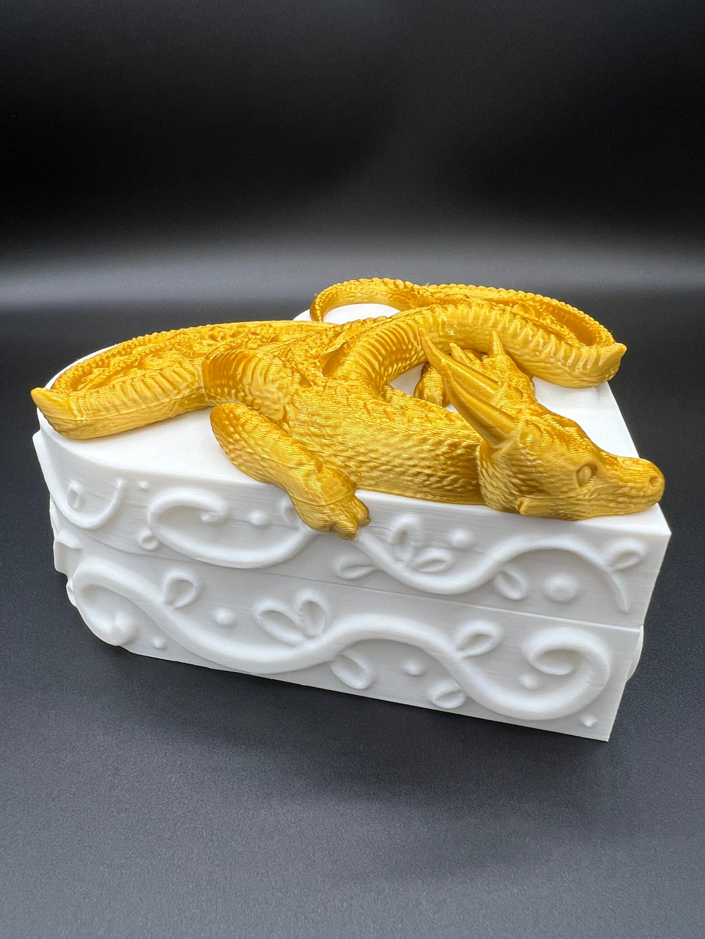 3D Printed Dragon Heart Jewelry Box: Gold Dragon, Medieval Storage