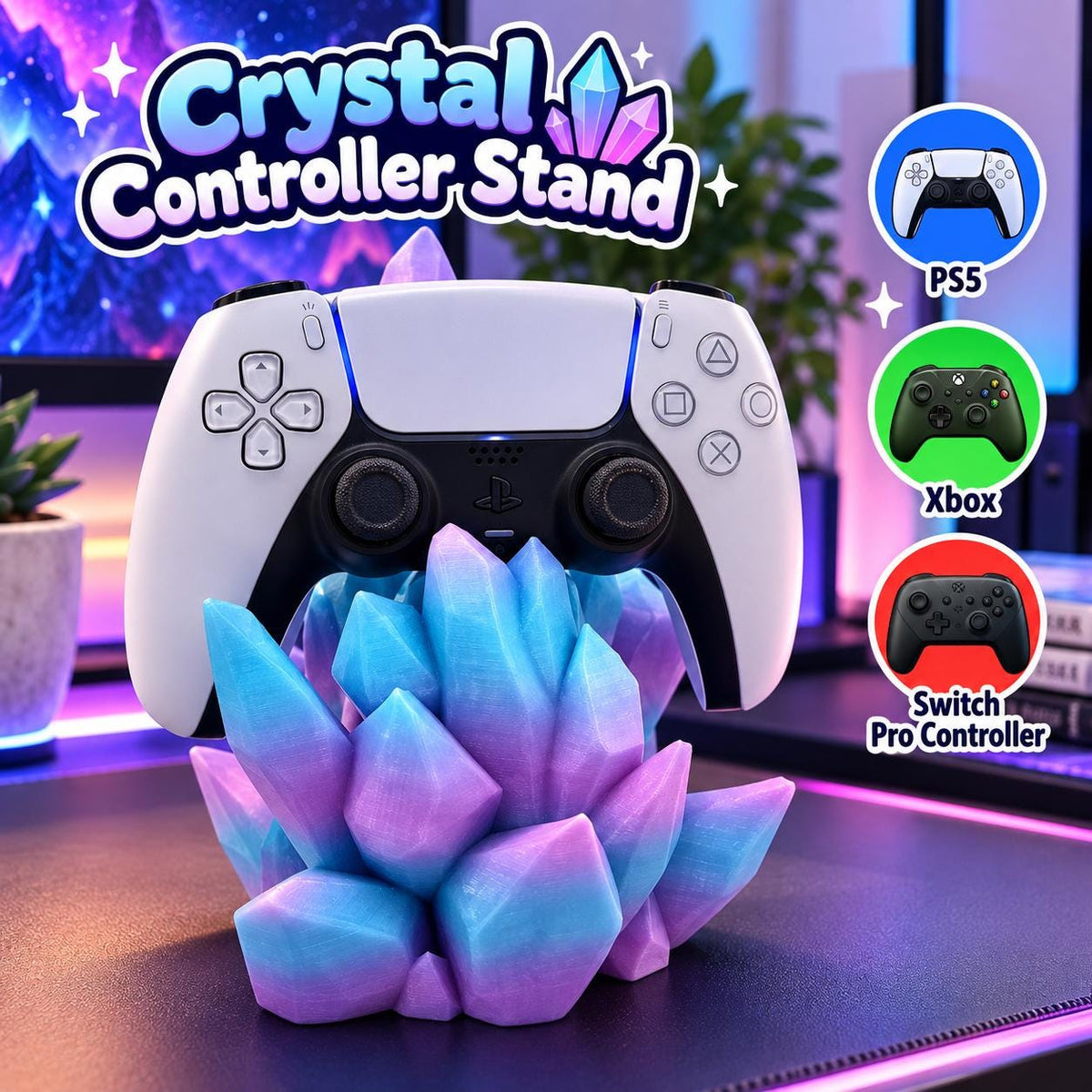 Crystal Gaming Controller Stand: Universal Xbox, PS5, Switch Dock