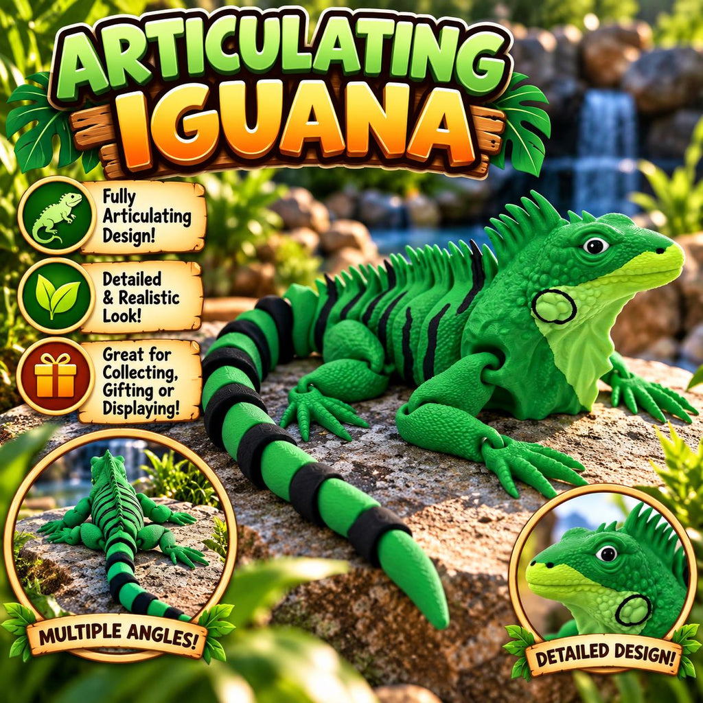 3D Printed Flexi Iguana Fidget Toy: Green Reptile Lover Gift