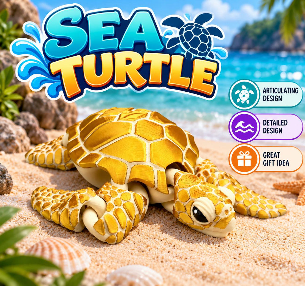 3D Printed Articulating Sea Turtle: Gold Silk Flexi Fidget Toy