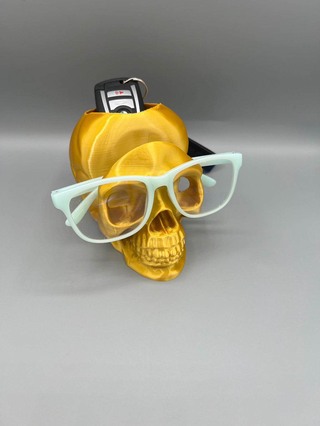 3D Printed Skull Eyeglass Holder | Gothic Desk Decor, Key Tray (Optional)