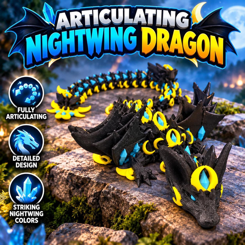Articulating Nightwing Dragon: 3D Printed Galaxy Black Fantasy Figurine