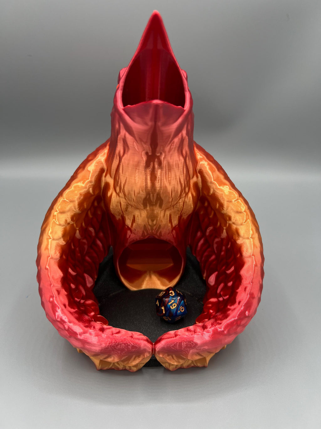 3D Printed Raven Dice Tower: Galaxy Black & Fiery Red - DnD RPG Gaming