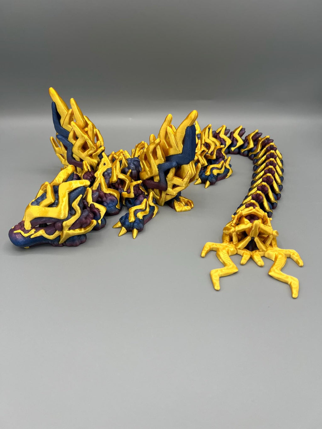 3D Printed Flexi Storm Dragon | Articulating Fidget Toy, Starry Night Body, Gold Accents