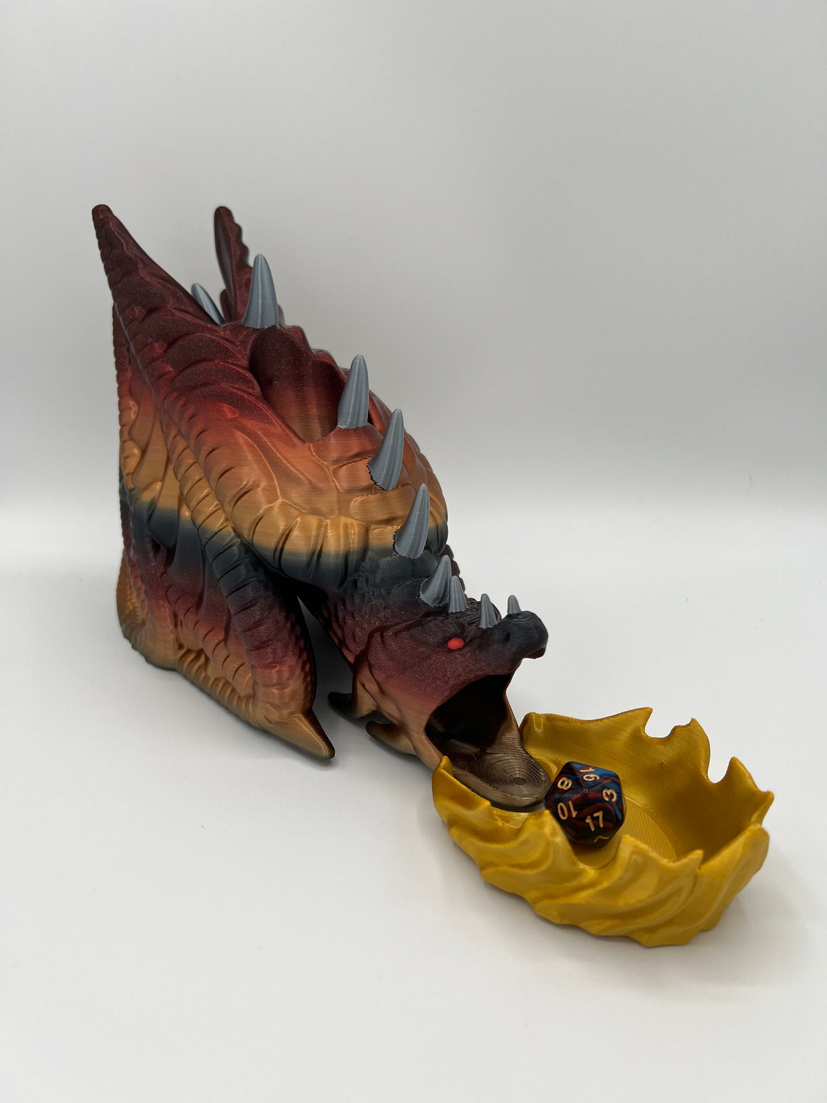 Fire Wyvern Dice Tower: 3D Printed Tri-Color Dragon Gaming Accessory